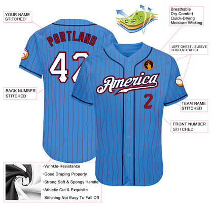 Custom Powder Blue Red Pinstripe White-Navy Authentic Baseball Jersey - Sky-Custom