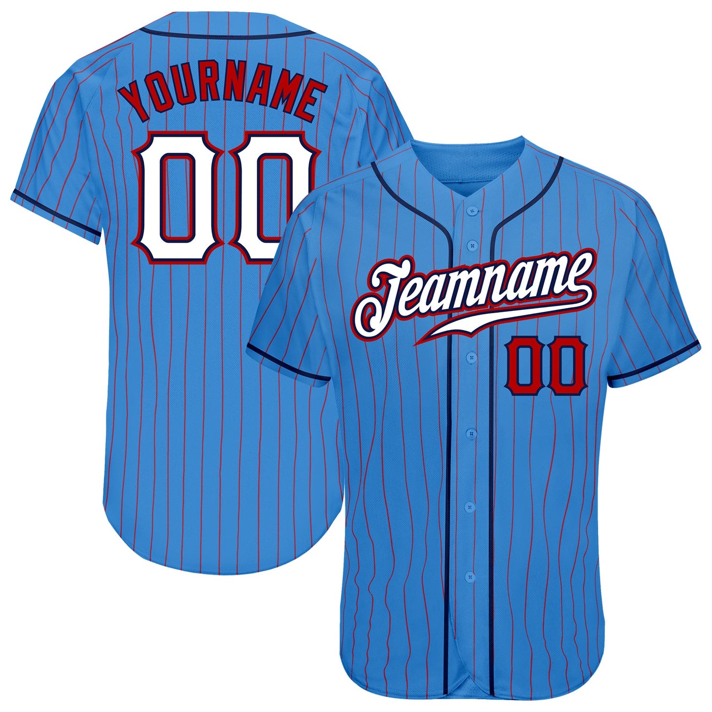Custom Powder Blue Red Pinstripe White-Navy Authentic Baseball Jersey - Sky-Custom