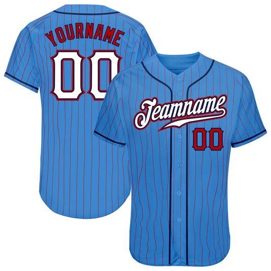 Custom Powder Blue Red Pinstripe White-Navy Authentic Baseball Jersey - Sky-Custom
