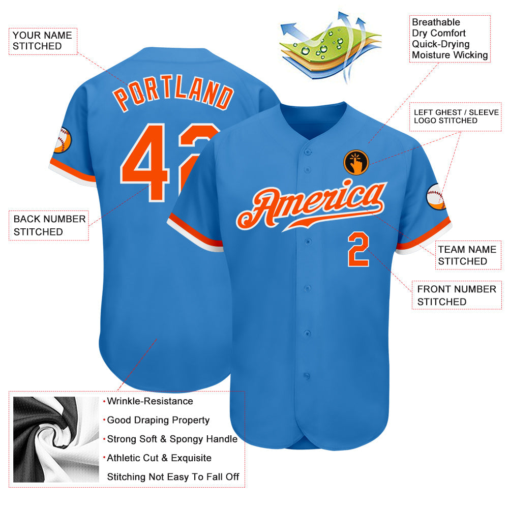 Custom Powder Blue Orange-White Authentic Baseball Jersey - Sky-Custom