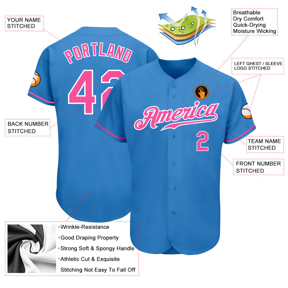 Custom Powder Blue Pink-White Authentic Baseball Jersey - Sky-Custom