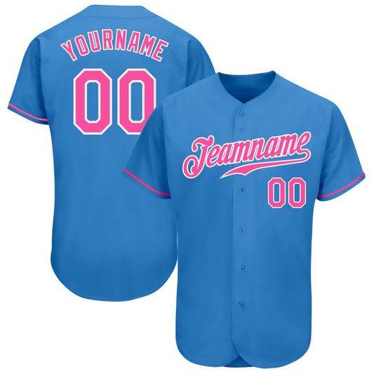 Custom Powder Blue Pink-White Authentic Baseball Jersey - Sky-Custom