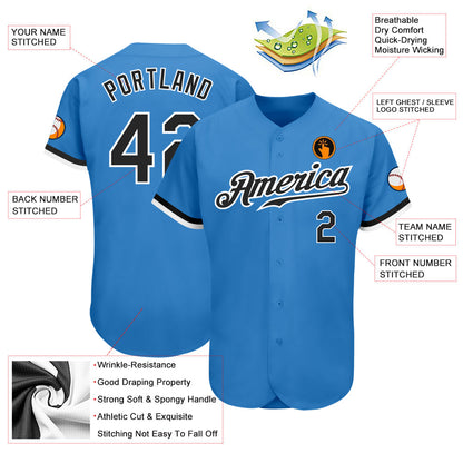 Custom Powder Blue Black-White Authentic Baseball Jersey - Sky-Custom