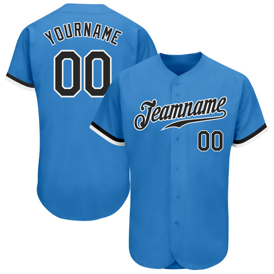 Custom Powder Blue Black-White Authentic Baseball Jersey - Sky-Custom