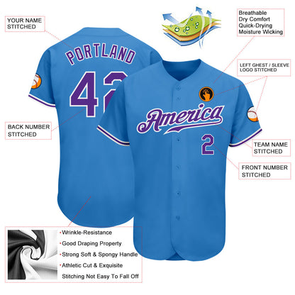 Custom Powder Blue Purple-White Authentic Baseball Jersey - Sky-Custom