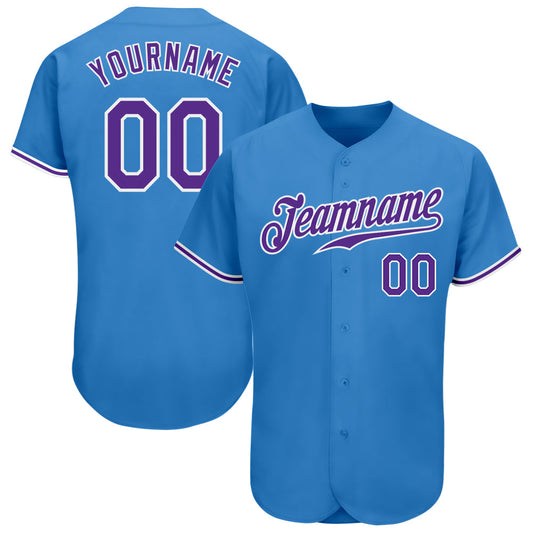 Custom Powder Blue Purple-White Authentic Baseball Jersey - Sky-Custom