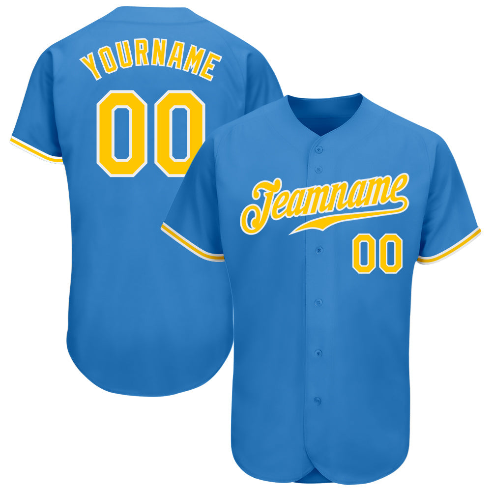 Custom Powder Blue Gold-White Authentic Baseball Jersey - Sky-Custom