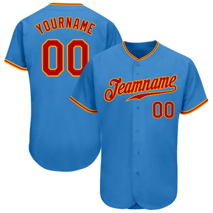 Custom Powder Blue Red-Gold Authentic Baseball Jersey - Sky-Custom