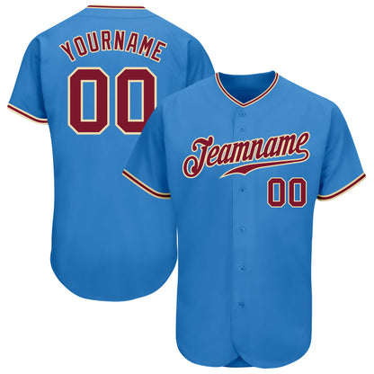 Custom Powder Blue Crimson-City Cream Authentic Baseball Jersey - Sky-Custom