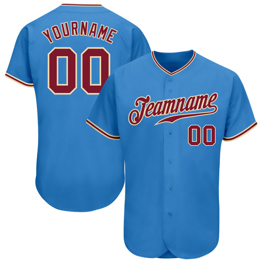 Custom Powder Blue Crimson-City Cream Authentic Baseball Jersey - Sky-Custom