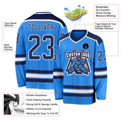 Custom Powder Blue Navy-White Hockey Jersey - Sky-Custom