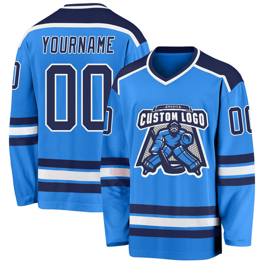 Custom Powder Blue Navy-White Hockey Jersey - Sky-Custom