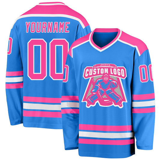 Custom Powder Blue Pink-White Hockey Jersey - Sky-Custom