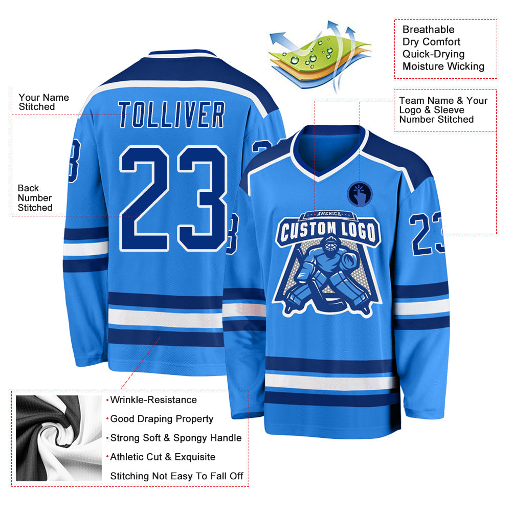 Custom Powder Blue Royal-White Hockey Jersey - Sky-Custom