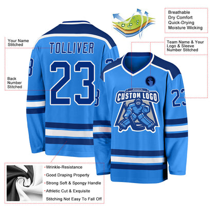 Custom Powder Blue Royal-White Hockey Jersey - Sky-Custom