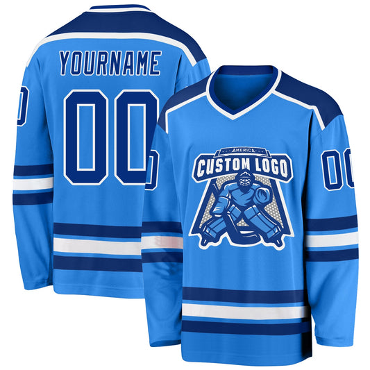 Custom Powder Blue Royal-White Hockey Jersey - Sky-Custom