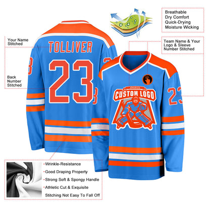 Custom Powder Blue Orange-White Hockey Jersey - Sky-Custom