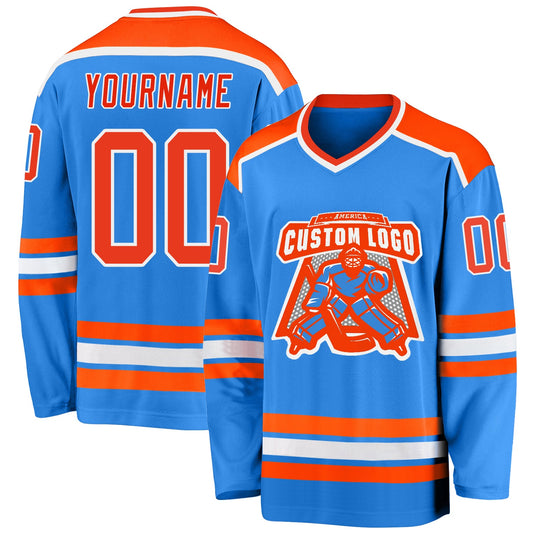 Custom Powder Blue Orange-White Hockey Jersey - Sky-Custom
