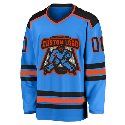 Custom Powder Blue Black-Orange Hockey Jersey - Sky-Custom