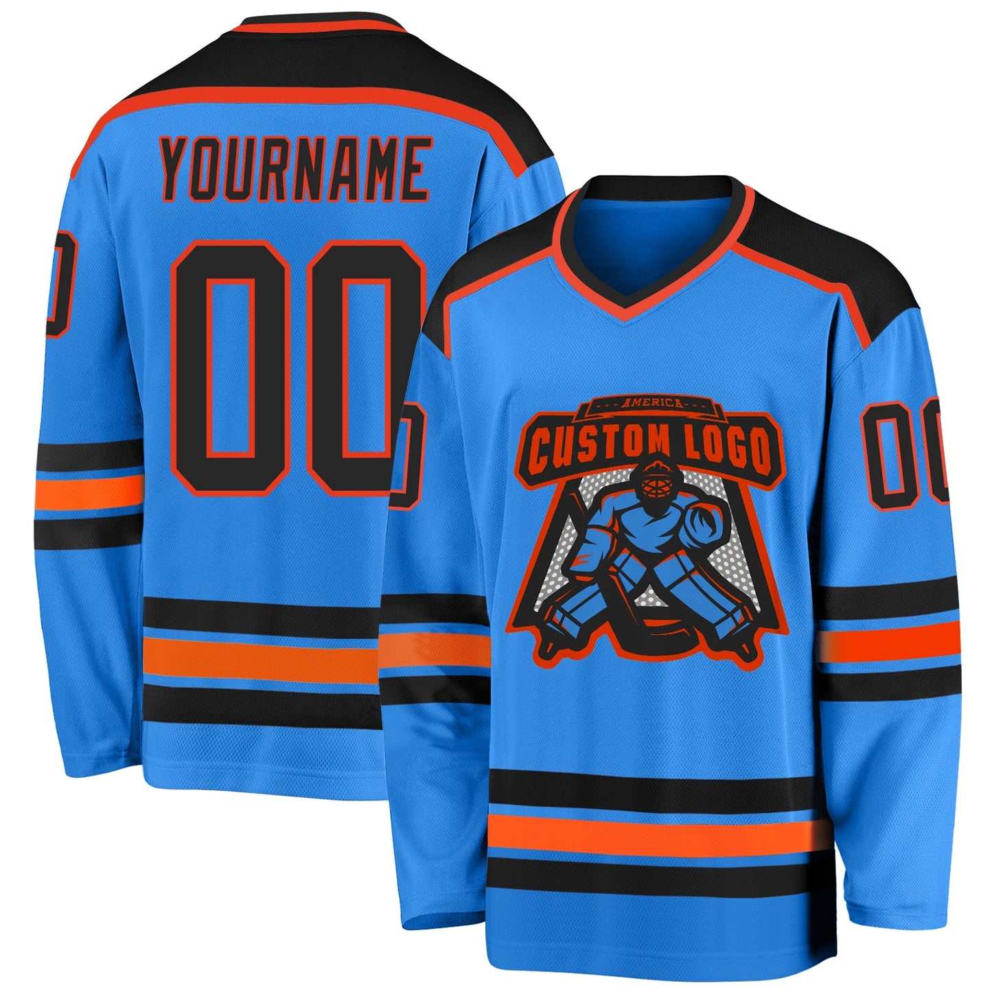 Custom Powder Blue Black-Orange Hockey Jersey - Sky-Custom