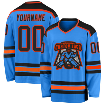 Custom Powder Blue Black-Orange Hockey Jersey - Sky-Custom