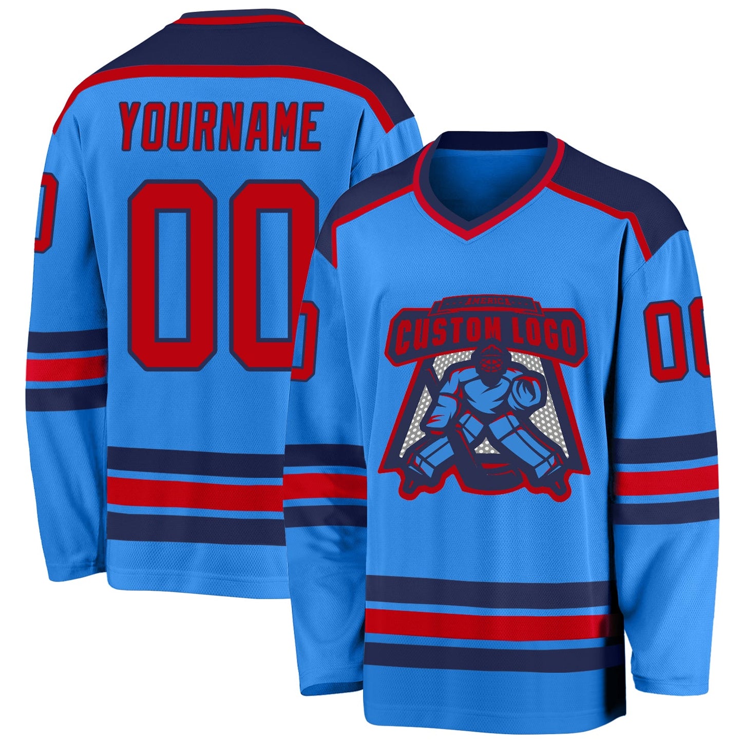 Custom Powder Blue Red-Navy Hockey Jersey - Sky-Custom
