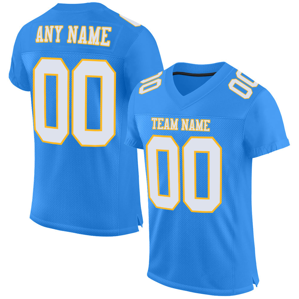 Custom Powder Blue White-Gold Mesh Authentic Football Jersey - Sky-Custom