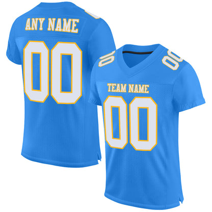 Custom Powder Blue White-Gold Mesh Authentic Football Jersey - Sky-Custom
