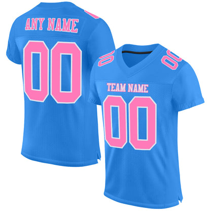 Custom Powder Blue Pink-White Mesh Authentic Football Jersey - Sky-Custom