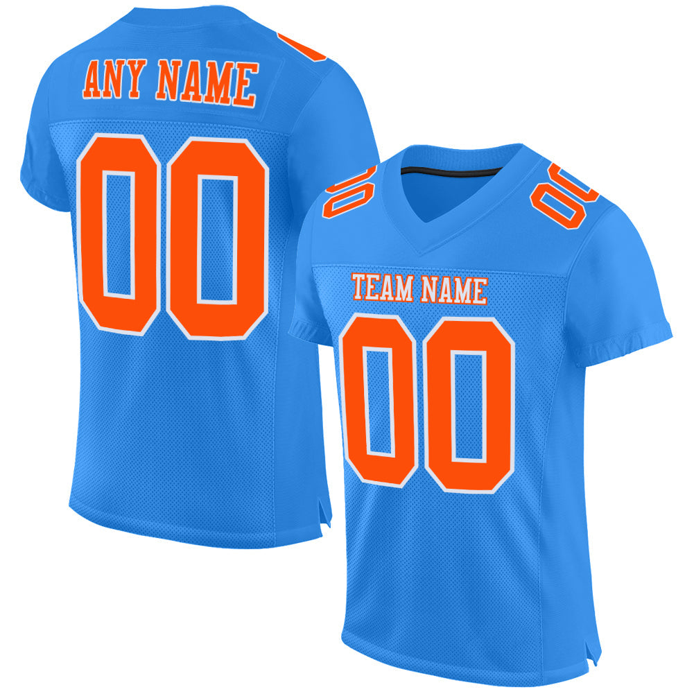 Custom Powder Blue Orange-White Mesh Authentic Football Jersey - Sky-Custom