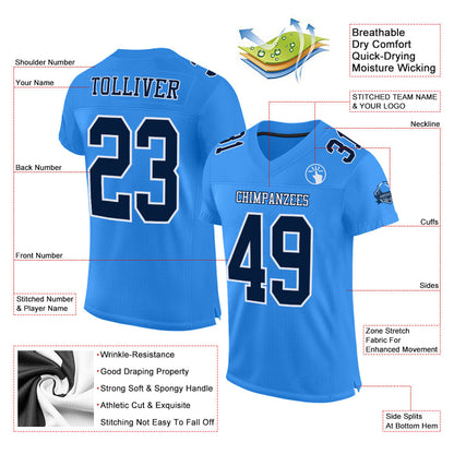 Custom Powder Blue Navy-White Mesh Authentic Football Jersey - Sky-Custom