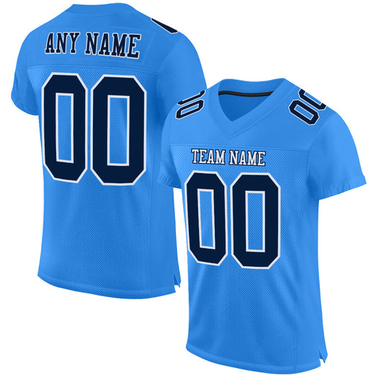 Custom Powder Blue Navy-White Mesh Authentic Football Jersey - Sky-Custom