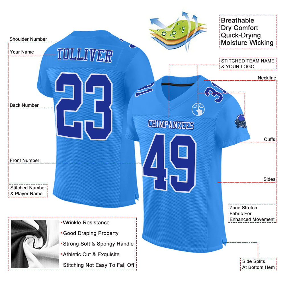 Custom Powder Blue Royal-White Mesh Authentic Football Jersey - Sky-Custom