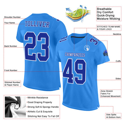 Custom Powder Blue Royal-White Mesh Authentic Football Jersey - Sky-Custom
