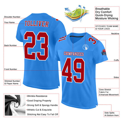 Custom Powder Blue Red-White Mesh Authentic Football Jersey - Sky-Custom