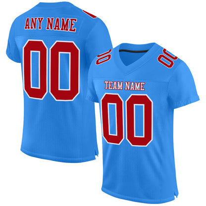 Custom Powder Blue Red-White Mesh Authentic Football Jersey - Sky-Custom