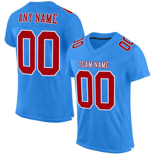 Custom Powder Blue Red-White Mesh Authentic Football Jersey - Sky-Custom