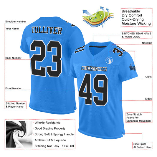 Custom Powder Blue Black-White Mesh Authentic Football Jersey - Sky-Custom