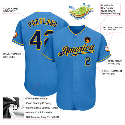 Custom Powder Blue Navy-Gold Authentic Baseball Jersey - Sky-Custom
