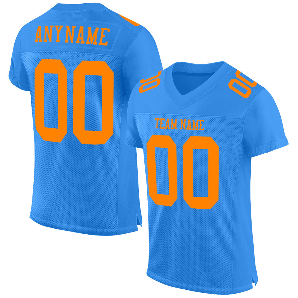 Custom Powder Blue Bay Orange Mesh Authentic Football Jersey - Sky-Custom