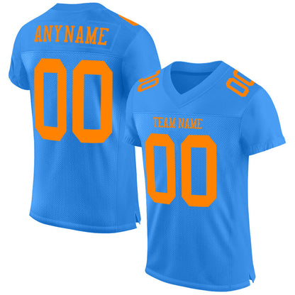 Custom Powder Blue Bay Orange Mesh Authentic Football Jersey - Sky-Custom