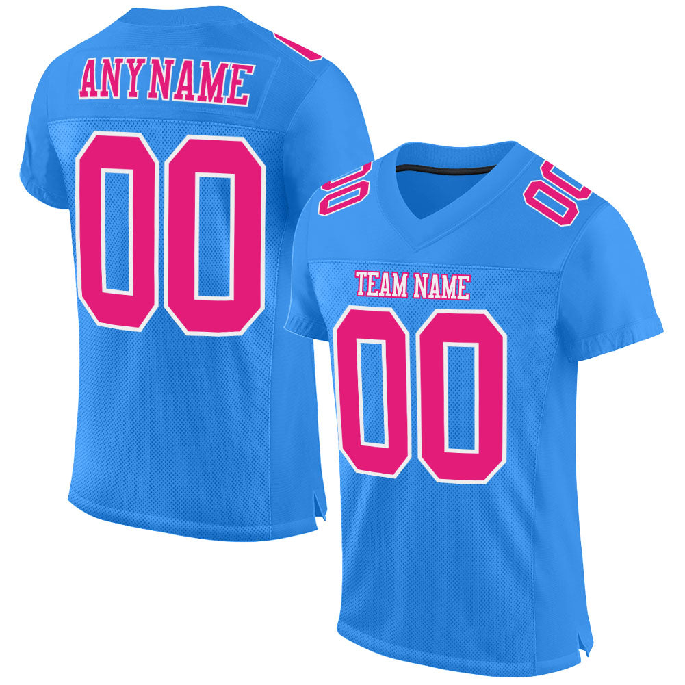 Custom Powder Blue Hot Pink-White Mesh Authentic Football Jersey - Sky-Custom