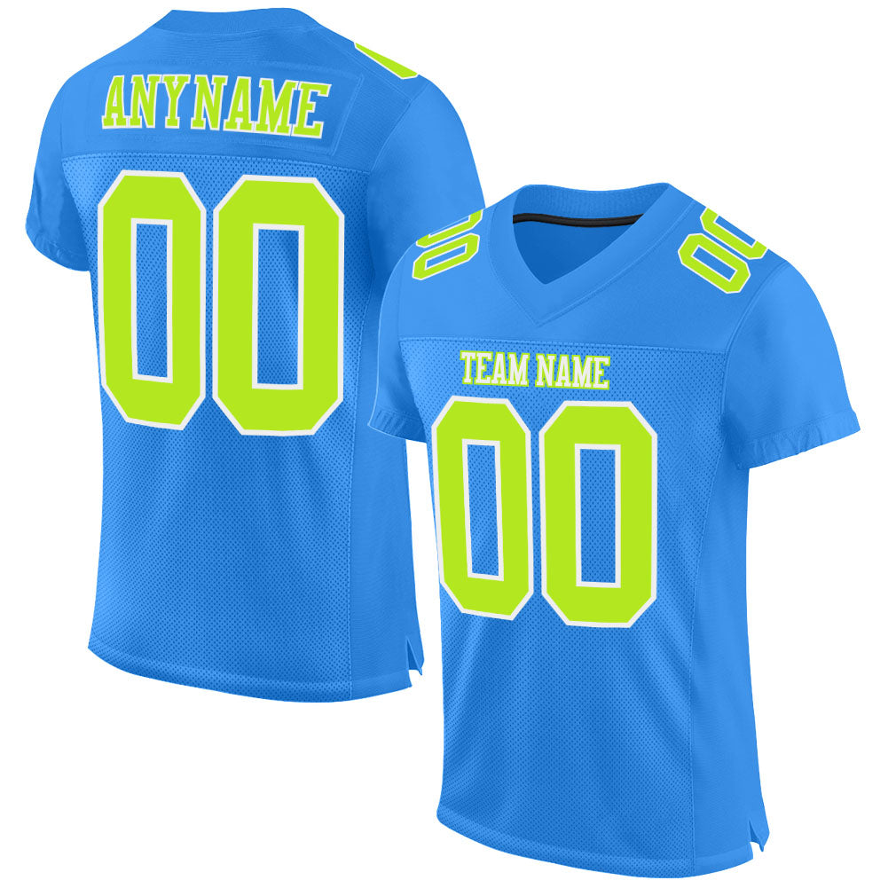 Custom Powder Blue Neon Green-White Mesh Authentic Football Jersey - Sky-Custom