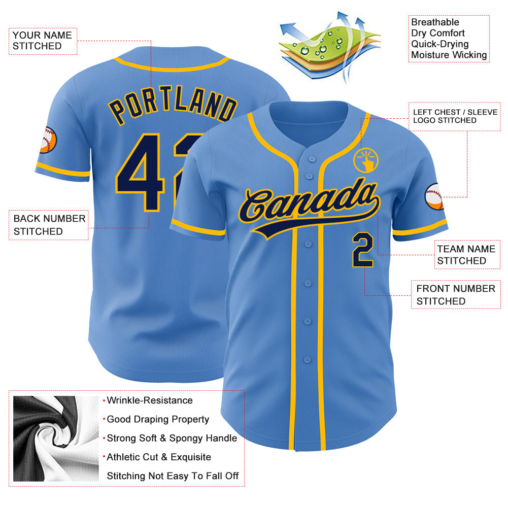 Custom Powder Blue Navy-Gold Authentic Baseball Jersey - Sky-Custom