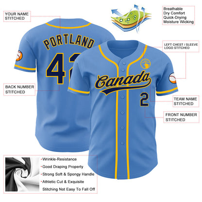 Custom Powder Blue Navy-Gold Authentic Baseball Jersey - Sky-Custom