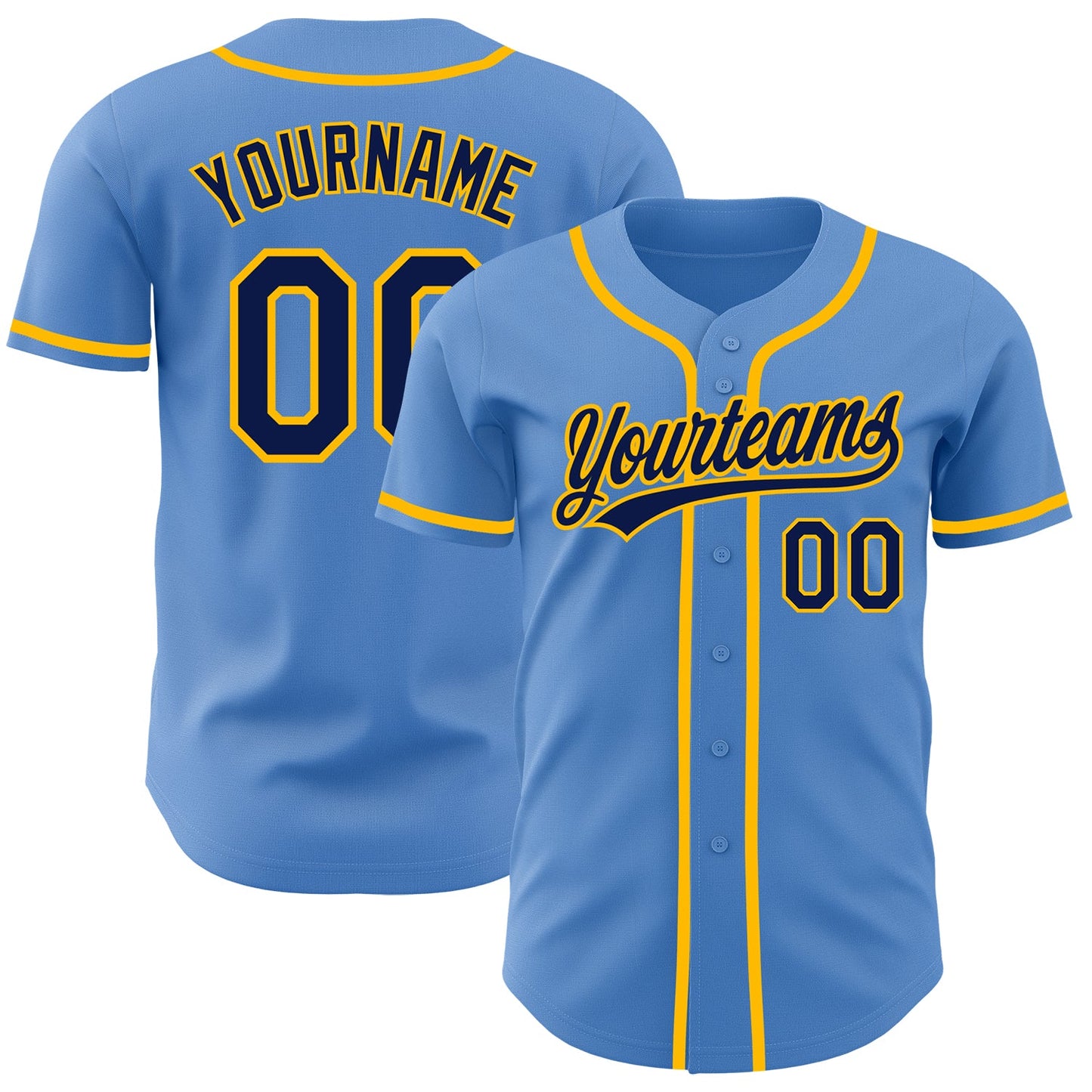 Custom Powder Blue Navy-Gold Authentic Baseball Jersey - Sky-Custom