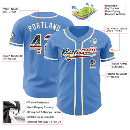 Custom Powder Blue Vintage USA Flag-Cream Authentic Baseball Jersey - Sky-Custom
