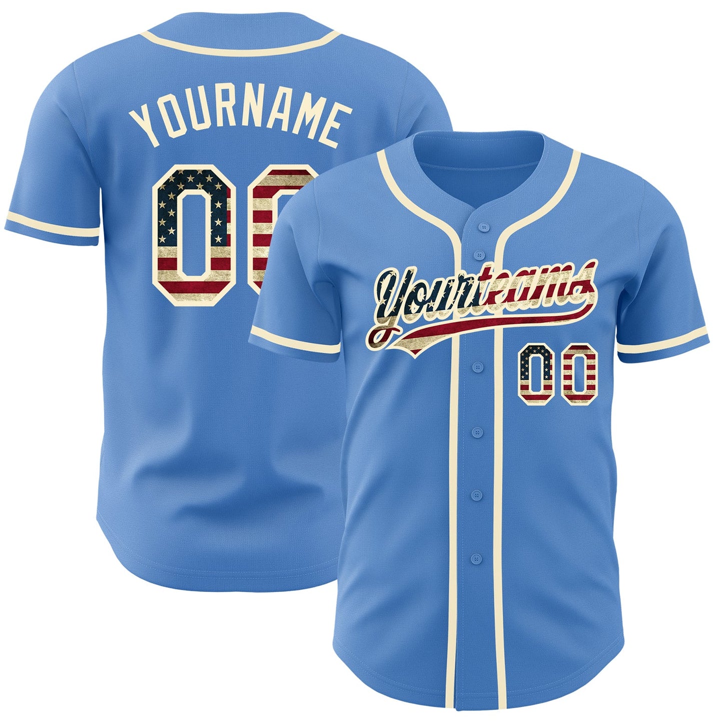 Custom Powder Blue Vintage USA Flag-Cream Authentic Baseball Jersey - Sky-Custom