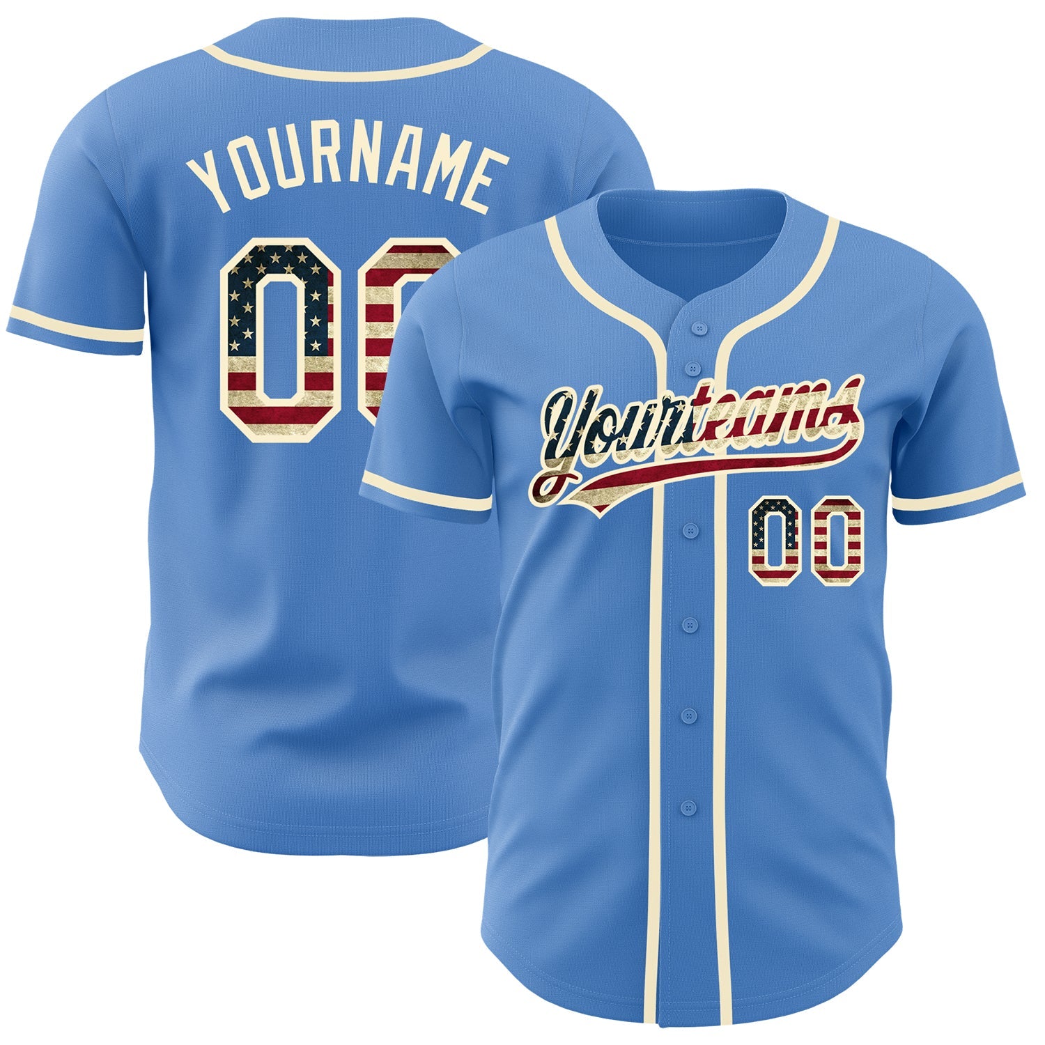 Custom Powder Blue Vintage USA Flag-Cream Authentic Baseball Jersey - Sky-Custom