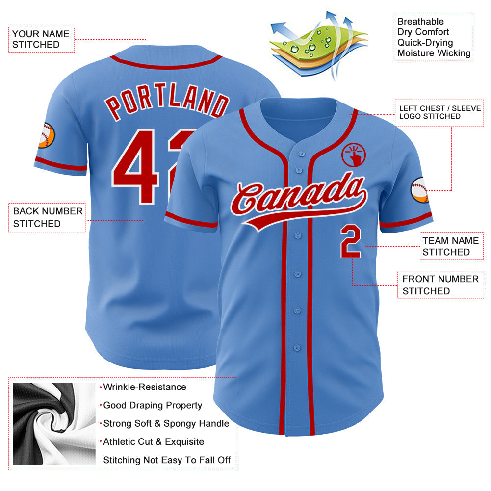 Custom Powder Blue Red-White Authentic Baseball Jersey - Sky-Custom